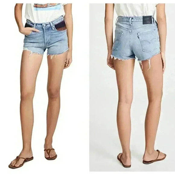 Levi's LMC 501‎ High Rise Shorts Patched Sky - Picture 1 of 7